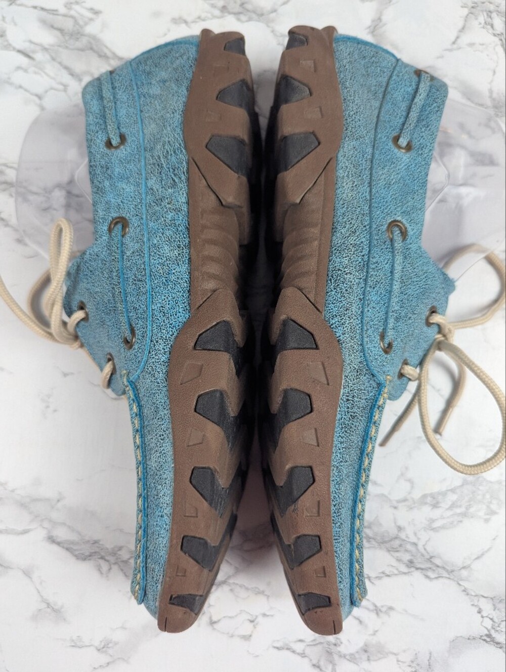 Ferrini Turquoise Textured Leather Moc Toe Boat Shoes Loafers Sz 9B - Picture 4 of 14
